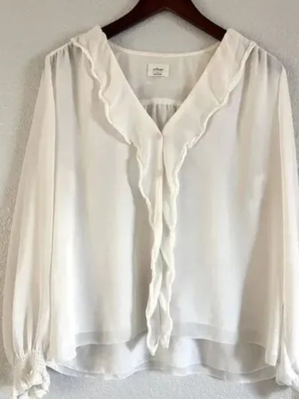 Aritzia Wilfred Eden White Button Up Ruffle Blouse Women’s